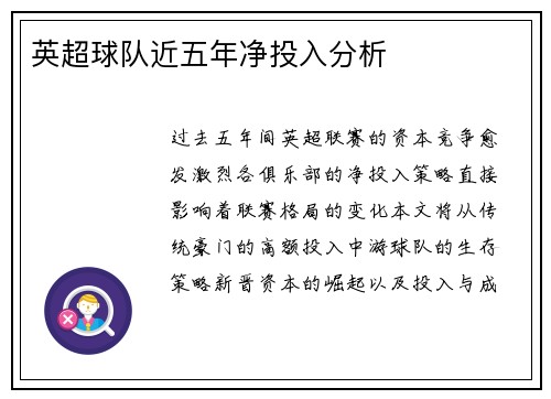 英超球队近五年净投入分析